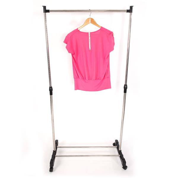 Single-bar Vertical & Horizontal Stretching Stand Clothes Rack with Shoe Shelf YJ-01G Silver