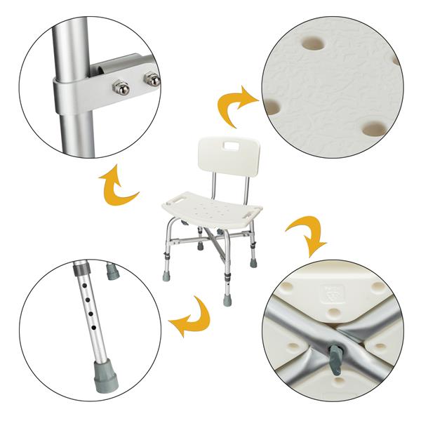 Medical Bathroom Safety Shower Tub Heavy Duty Aluminium Alloy Bath Chair Bench with Back White