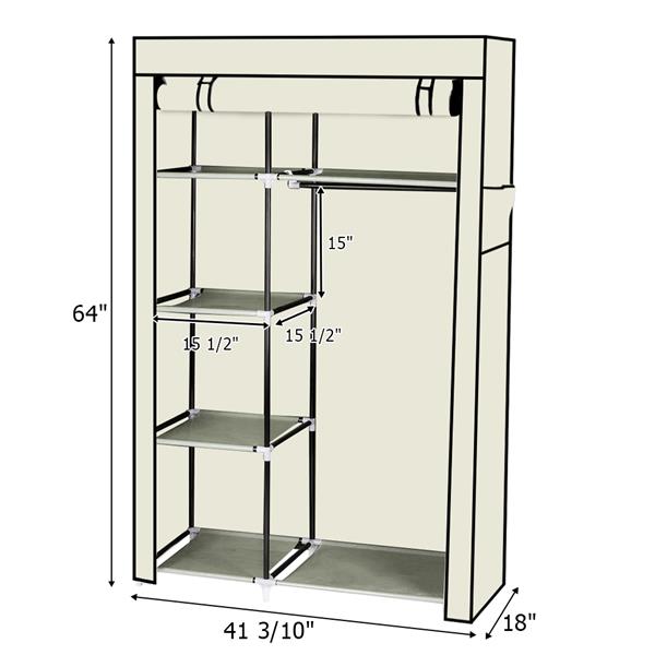 64" Portable Closet Storage Organizer Wardrobe Clothes Rack with Shelves Beige 