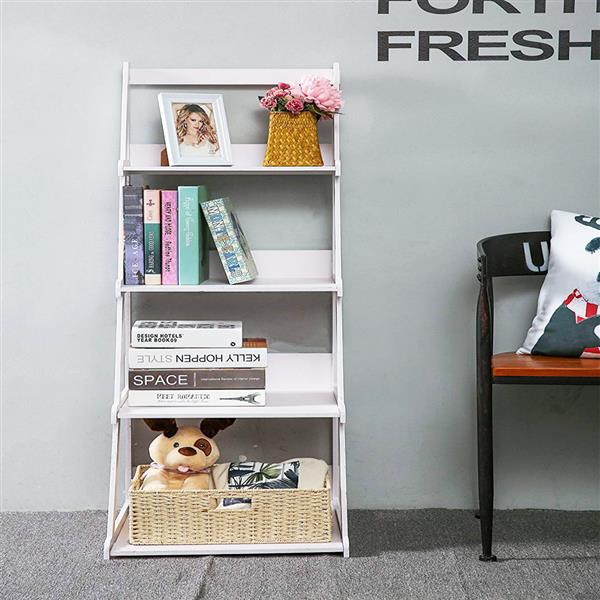 Wood Plastic 4-Tier Ladder Style Shelf Plant Stand White