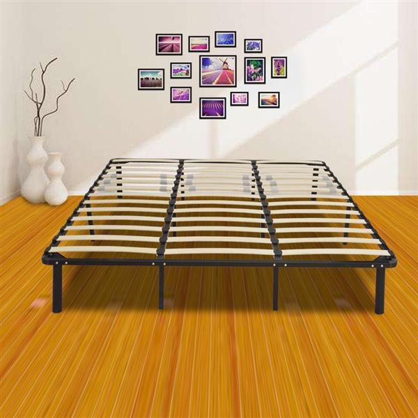 79*75*14 Wooden Bed Slat and Metal Iron Stand King Size Iron Bed Black