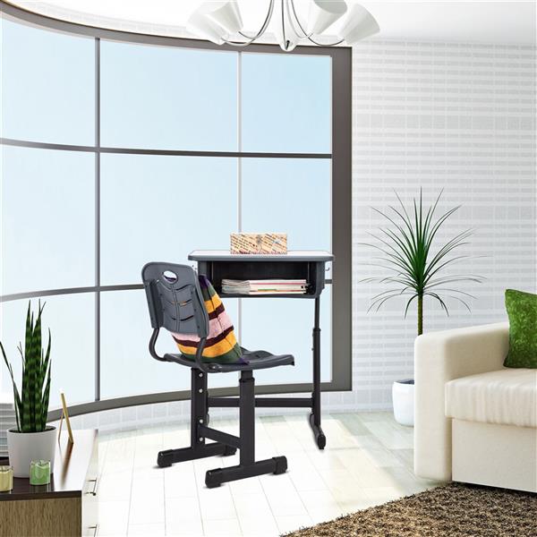 学生桌椅套装A款 黑烤漆 白色面 灰黑塑料【60x45x(67.5-76)cm】-20