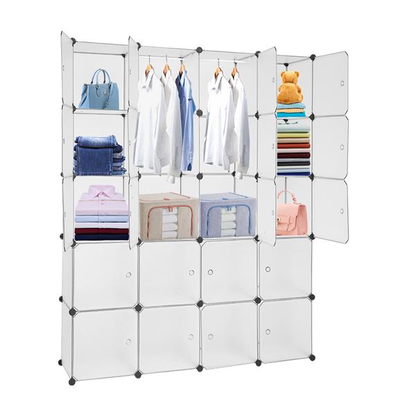 20 Storage Cube Organizer Plastic Cubby Shelving Drawer Unit, DIY Modular Bookcase Closet System Cabinet with Translucent Design for Clothes, Shoes, Toys