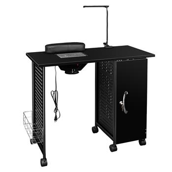 Manicure Nail Table Station Steel Frame Beauty Salon Equipment Drawer with LED Lamp Black