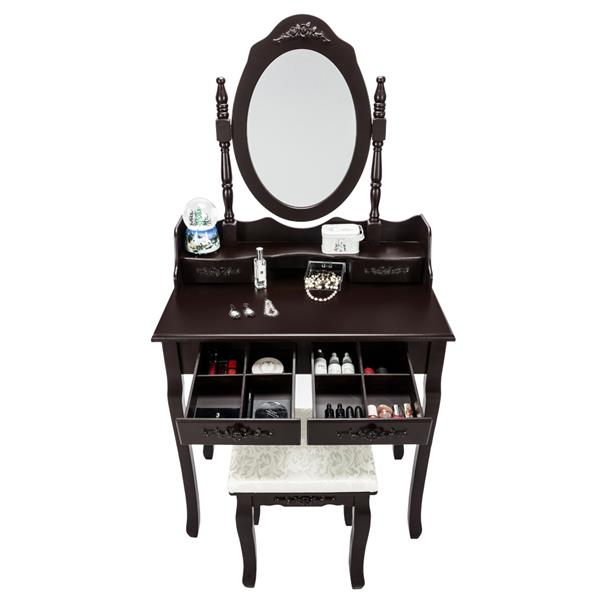 Modern Concise 4-Drawer 360-Degree Rotation Removable Mirror Dresser Brown