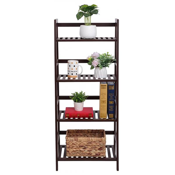 100% Bamboo Bookshelf, Multi - Functional Adjustable 4-Layer Shelf, Can Be Used In Living Room, Study, Bedroom, Etc., 48*32*115cm Dark Brown