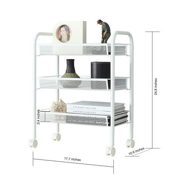 Exquisite Honeycomb Net Three Tiers Storage Cart with Hook Ivory White