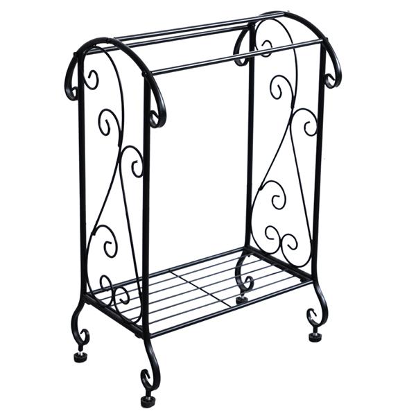 Metal Free Standing Towel Rack Stand with Shelf, Black