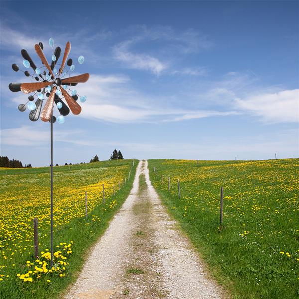 Wrought Iron Windmill Copper Leaf Blue Dots