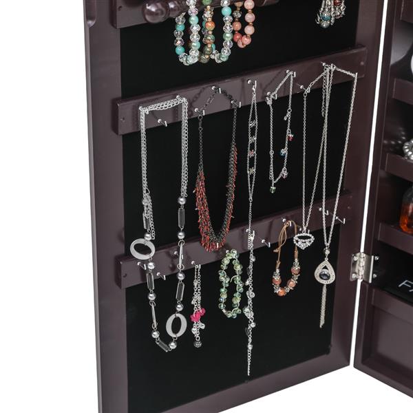 Full Mirror Wooden Wall Hanging 5-Layer Shelf 2 Drawer Jewelry Storage Mirror Cabinet - Dark Brown