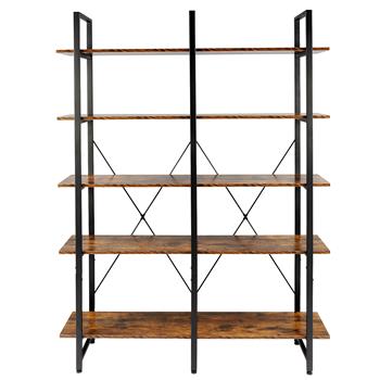 Bookshelf, Double Wide 5-Tier Open Bookcase Vintage Industrial Large Shelves, Wood and Metal Etagere Bookshelves, for Home Decor Display, Office Furniture