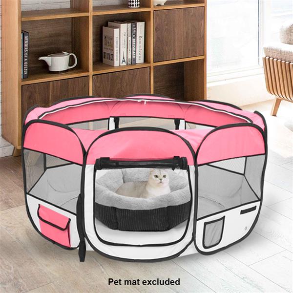 45" Portable Foldable 600D Oxford Cloth & Mesh Pet Playpen Fence with Eight Panels  Pink