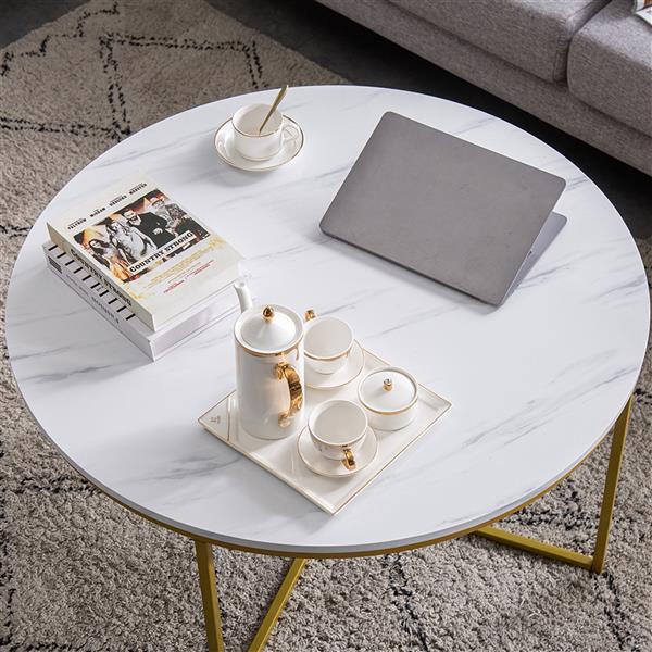 Marble Simple Round Coffee Table [90x90x48.5cm] White