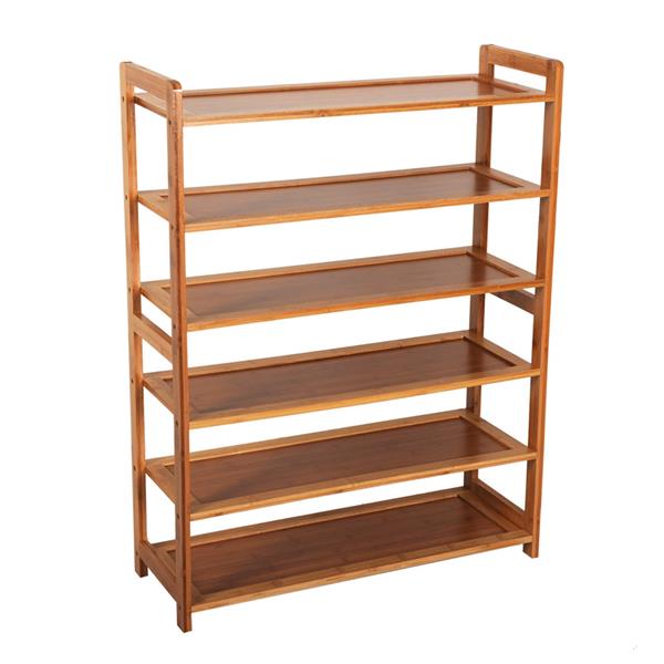 Concise Rectangle 6 Tiers Bamboo Shoe Rack Wood Color