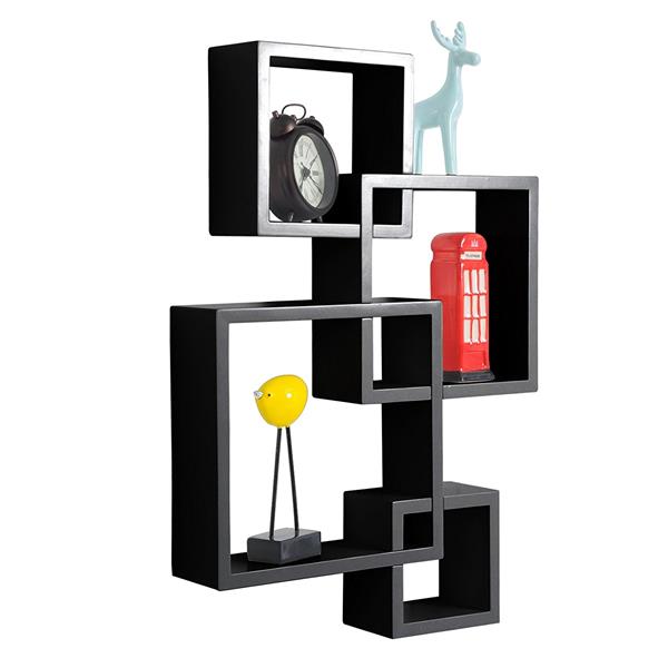 Intersecting Squares Floating Shelf Wall Mounted Home Decor Furniture Black