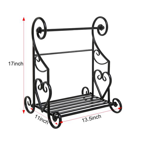 Freestanding Heart Scrollwork Black Metal Kitchen Countertop Paper Towel Holder Stand with Spice/Condiment Shelf Rack