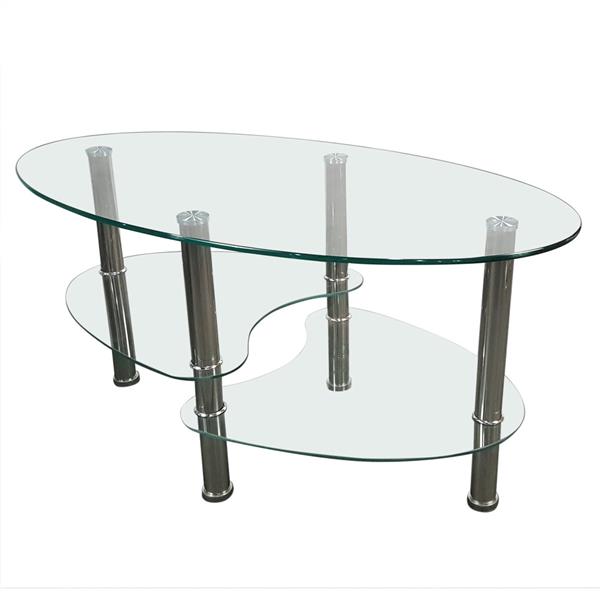 Dual Fishtail Style Tempered Glass Coffee Table Transparent