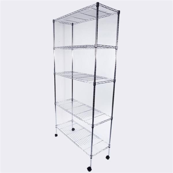 5-Layer Chrome Plated Iron Shelf with 1.5" Nylon Wheels 165*90*35 Chrome