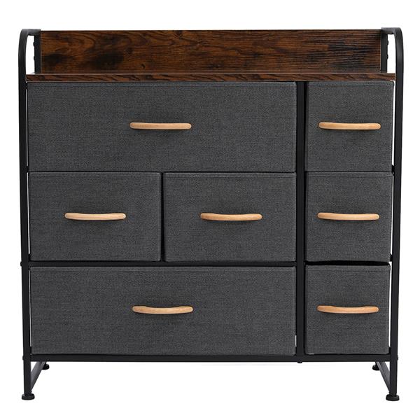 Drawer Dresser(Gray) Dresser Organizer with 7 Drawers, Fabric Dresser Storage Tower for Bedroom, Hallway, Entryway, Closets, Sturdy Steel Frame, Wood Top & Handles