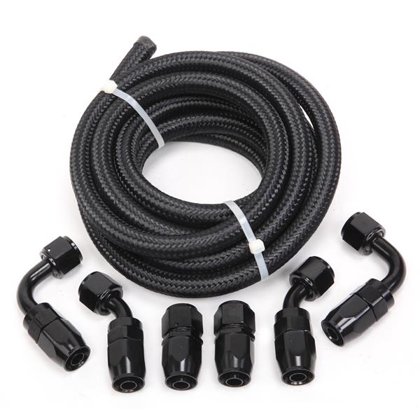 8AN 12-Foot Universal Black Fuel Hose   6 Black Connectors