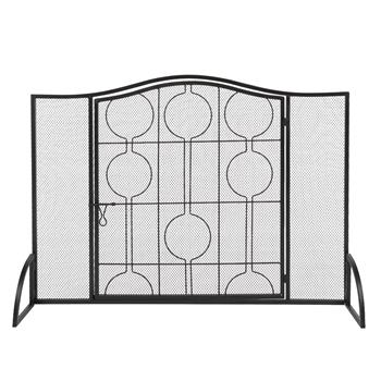 Single Door Curved Top Thin Line Round Decorative Iron Fireplace Screen (102 x 20 x 74)cm