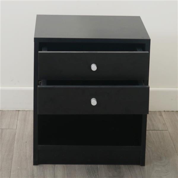 40 x 36 x 47cm Round Handle Night Stand with Two Drawer Black