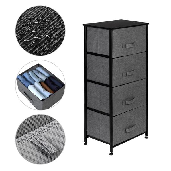 4-Tier Dresser Tower, Fabric Drawer Organizer With 4 Easy Pull Drawers With Metal Frame,Wooden Tabletop For Living Room, Closet, Grey