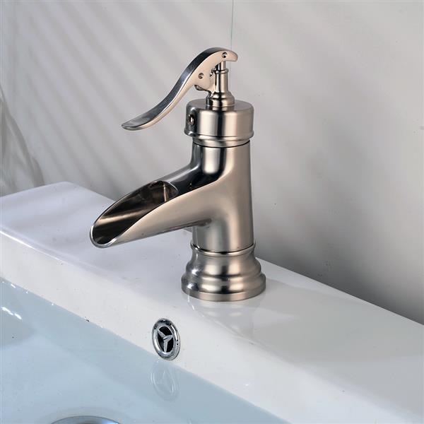 Classic Brushed Waterfall Bathroom Basin Faucet Sink Mixer Tap Silver