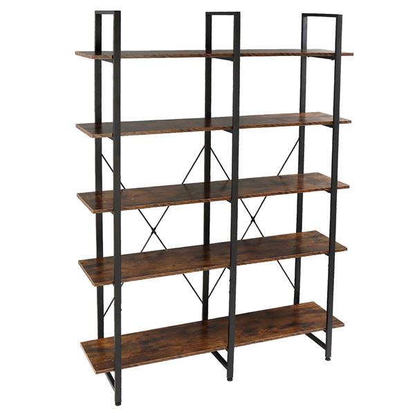 Bookshelf, Double Wide 5-Tier Open Bookcase Vintage Industrial Large Shelves, Wood and Metal Etagere Bookshelves, for Home Decor Display, Office Furniture