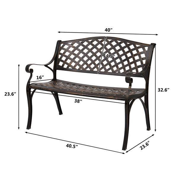 40.5" Outdoor Cast Aluminum Bench With Mesh Backrest Seat Surface