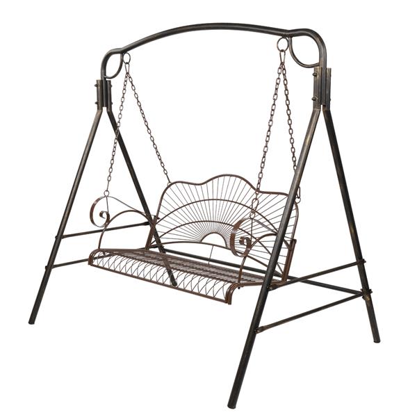 Outdoor Garden Iron Wire Double Swing Chair Dark Brown（Swing frames not included）