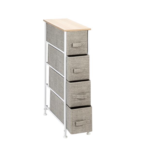 Narrow Dresser, Vertical Storage Unit With 4 Fabric Drawers, Metal Frame, Slim Storage Tower, 7.9" Width, For Living Room, Kitchen, Small Space, Gap, Linen / Natural