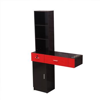 Wall Mount Beauty Salon Spa Mirrors Station Hair Styling Station Desk Black & Red