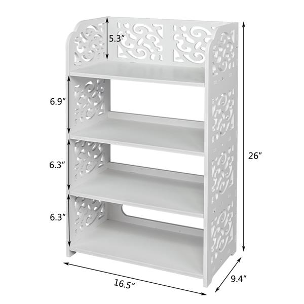 Wood-plastic Board Four Tiers Carved Shoe Rack White A