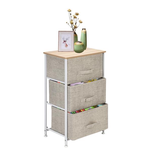 3-Tier Dresser Drawer, Storage Unit with 3 Easy Pull Fabric Drawers and Metal Frame, Wooden Tabletop, for Closets, Nursery, Dorm Room, Hallway, Grey