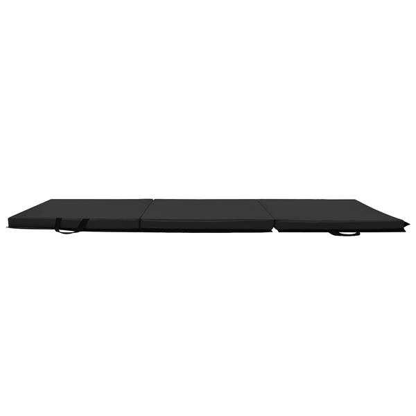 6'x2'x2" Tri-fold Gymnastics Yoga Mat with Hand Buckle Black