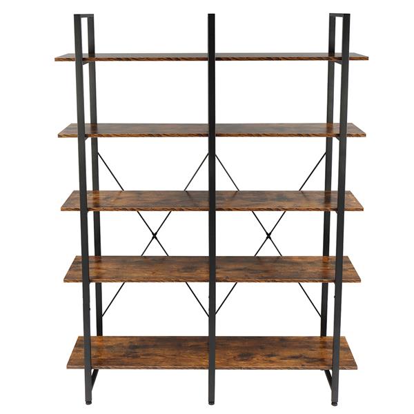 Bookshelf, Double Wide 5-Tier Open Bookcase Vintage Industrial Large Shelves, Wood and Metal Etagere Bookshelves, for Home Decor Display, Office Furniture