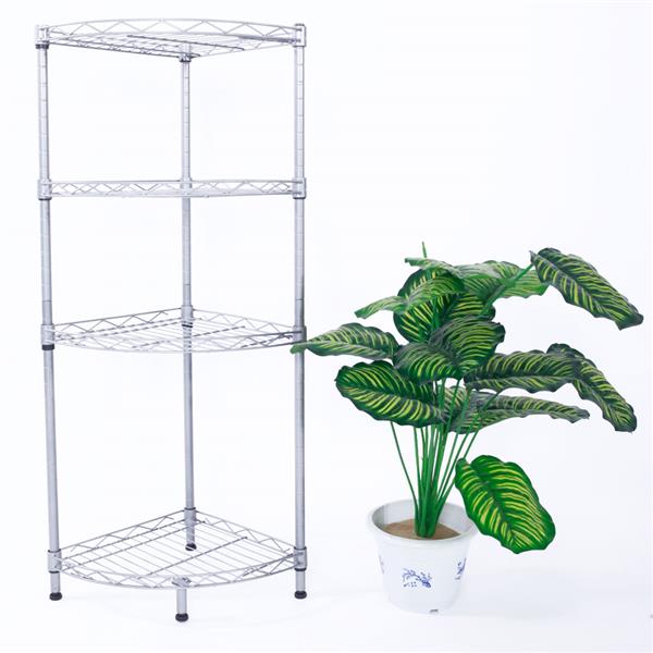 XM-243S Fan-shaped Carbon Steel Metal Assembly 4-Tier Storage Rack Silver Gray