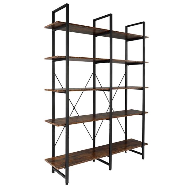 Bookshelf, Double Wide 5-Tier Open Bookcase Vintage Industrial Large Shelves, Wood and Metal Etagere Bookshelves, for Home Decor Display, Office Furniture