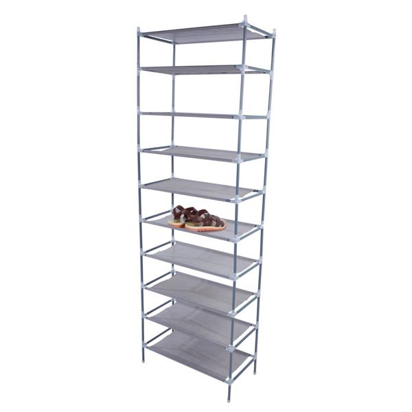 Simple Assembly 10 Tiers Non-woven Fabric Shoe Rack Gray