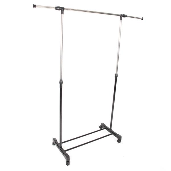 Single-bar Vertical & Horizontal Stretching Stand Clothes Rack with Shoe Shelf YJ-02 Black & Silver