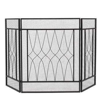 Square Tri-Fold Curve Rhombus Decorative Iron Fireplace Screen (128 x 81 x 1)cm
