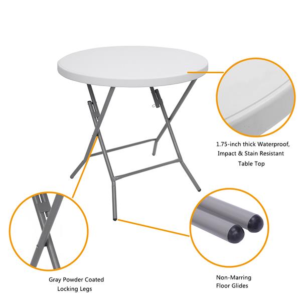 32inch Round Folding Table Outdoor Folding Utility Table White