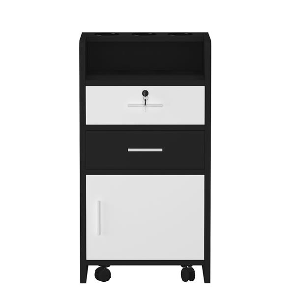 Salon Wood Rolling Drawer Cabinet Trolley Spa 3-layer Cabinet Equipment with A Lock Black & White