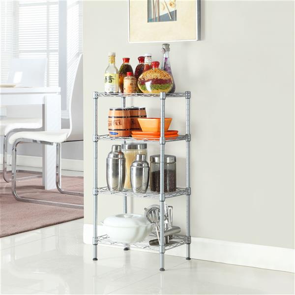 XM-207S Rectangle Carbon Steel Metal Assembly 4-Shelf Storage Rack Silver Gray