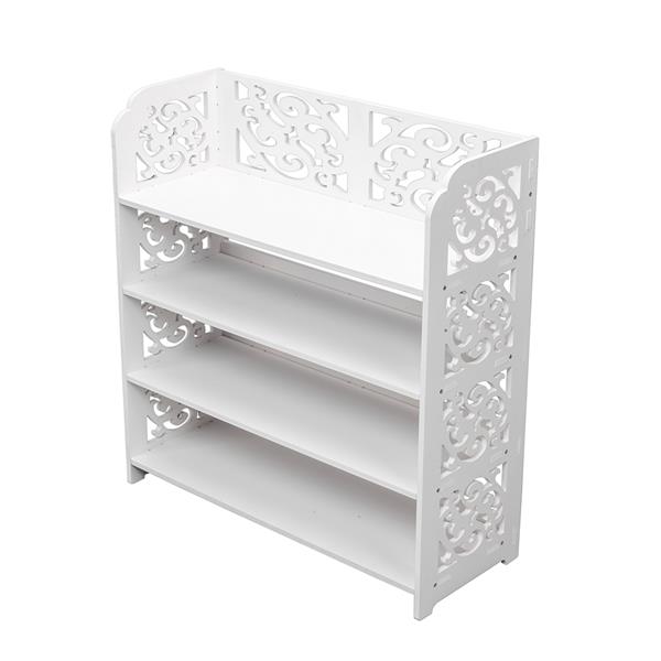 Wood-plastic Board Four Tiers Carved Shoe Rack White B