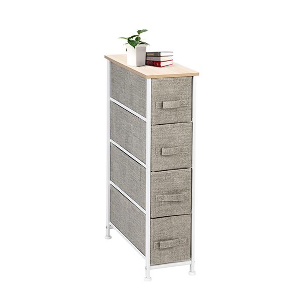 Narrow Dresser, Vertical Storage Unit With 4 Fabric Drawers, Metal Frame, Slim Storage Tower, 7.9" Width, For Living Room, Kitchen, Small Space, Gap, Linen / Natural