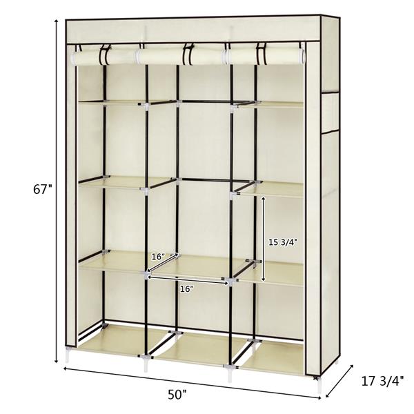 67" Portable Closet Organizer Wardrobe Storage Organizer with 10 Shelves Quick and Easy to Assemble Extra Space Beige