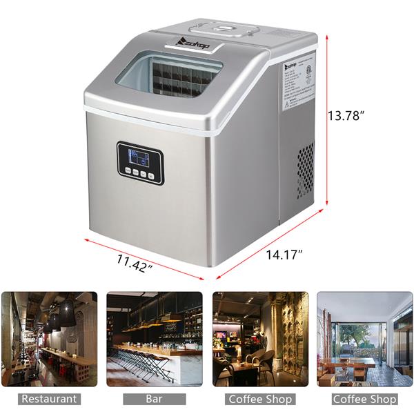 HZB-18F/120W/40Lbs/115V/60Hz Stainless Steel Household Ice Maker Silver