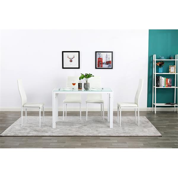 120*70*75CM Simple Assembled Tempered Glass & Iron Dinner Table White
